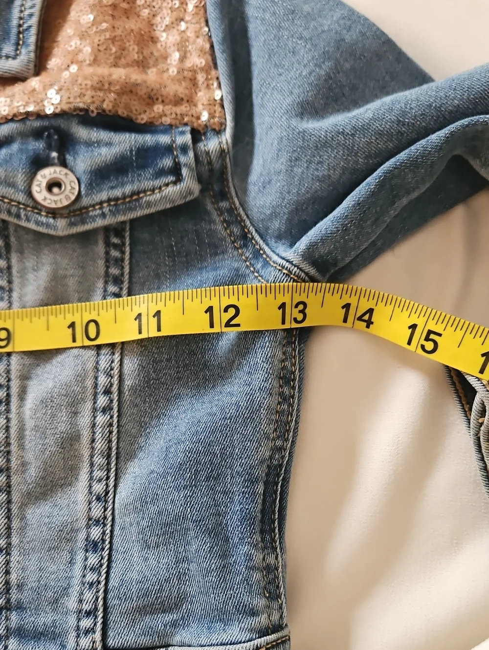 Cat & Jack Light Blue Denim Jacket with Sparklin Sequin Yoke Kids S